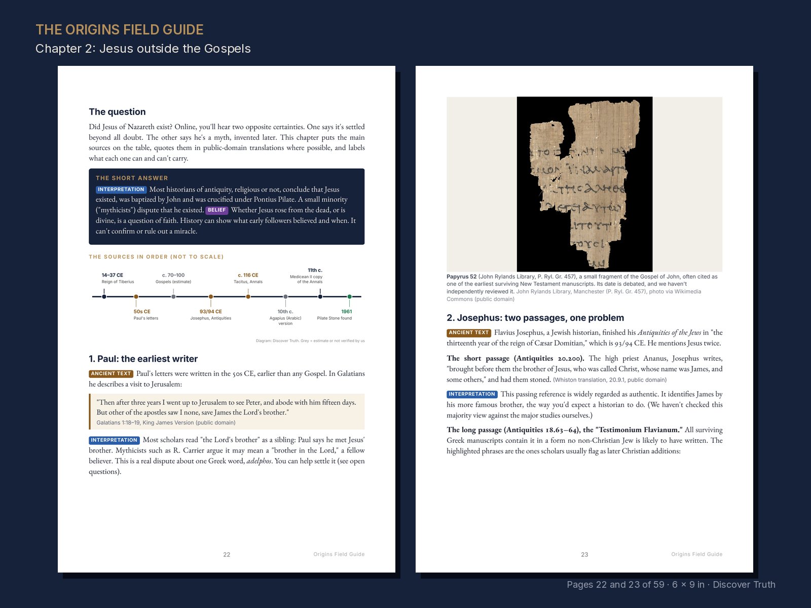 Chapter 2: the question, the sources in order, and Josephus (pp. 22–23)